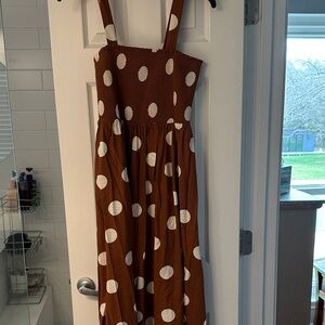 Blu Pepper Brown Midi Dress with White Polka Dots